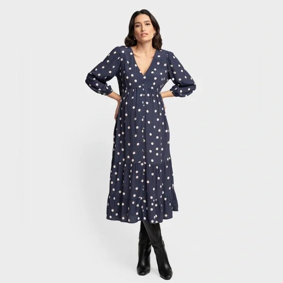 Seraphine Navy Polka Dot Tiered Maternity Maxi Dress - Picture 5 of 10